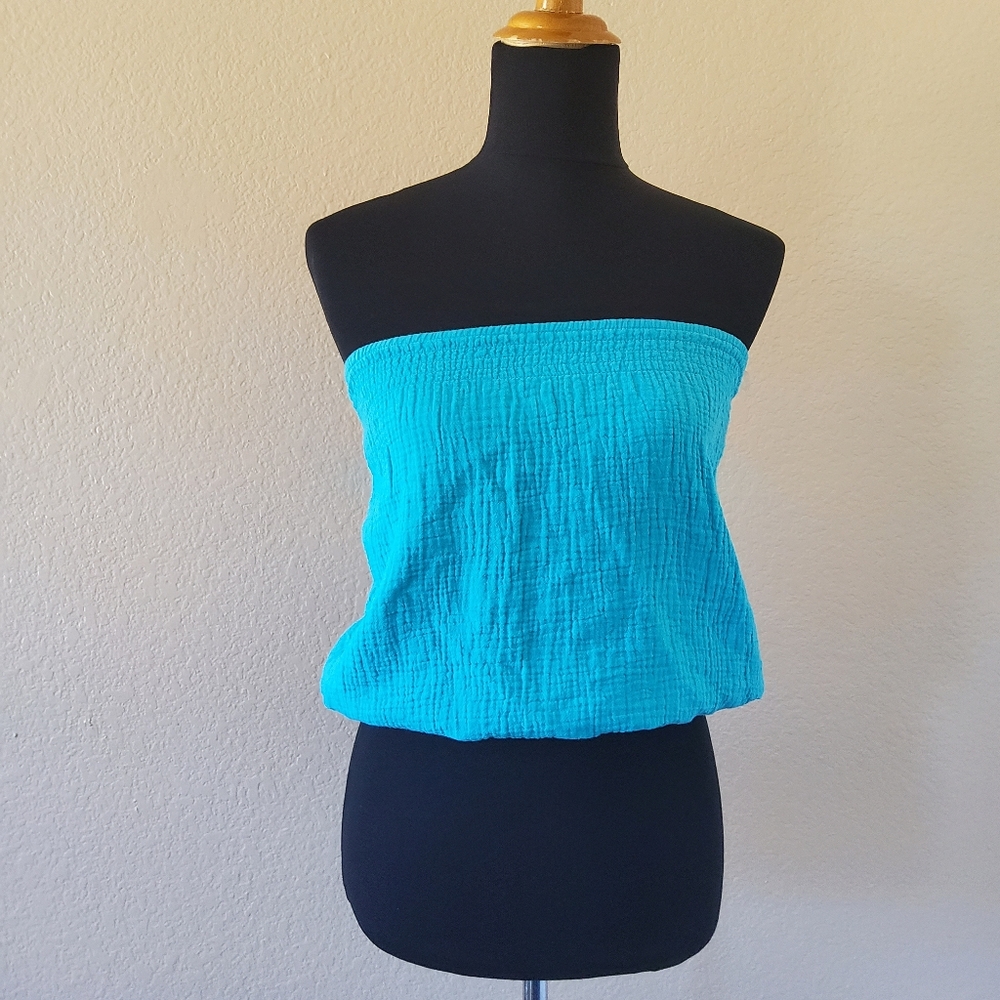 Bobi Strapless Cotton Gauze Tube Top Size M or S  Surf Blue Mermaid Color NWT - Picture 2 of 13